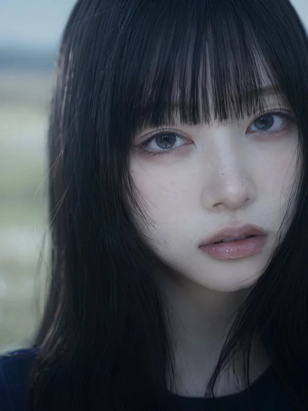 Illustrative adult portrait: Dark-haired close portrait in soft light